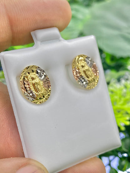 14K Gold Filled Virgen de Guadalupe Earrings Tri Color for Womens 13x10mm / Everyday Earrings Womens Jewelry / Dainty Earrings /Aretes Mujer