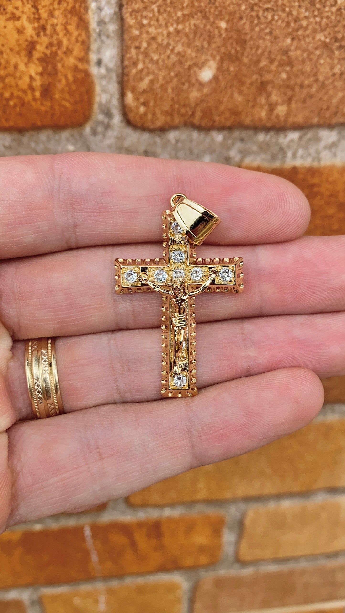 Mens CZ Cross Charm Pendant 14K Gold Filled Anniversary Birthday 41x26mm