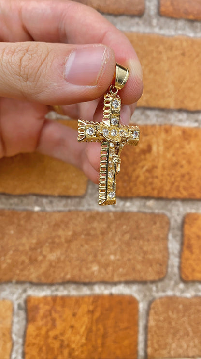 Mens CZ Cross Charm Pendant 14K Gold Filled Anniversary Birthday 41x26mm