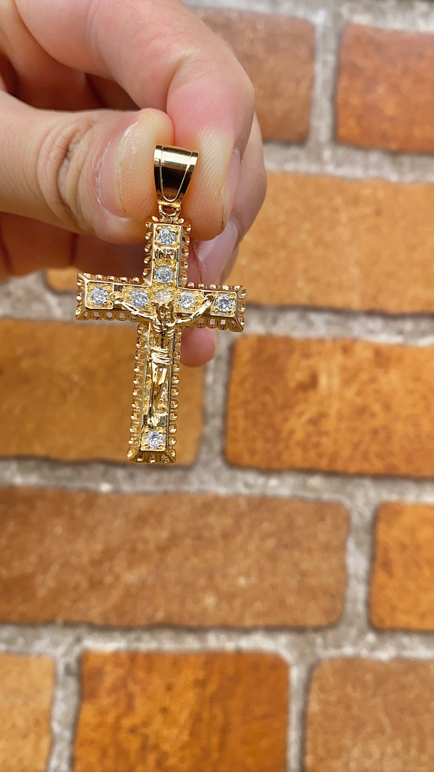 Mens CZ Cross Charm Pendant 14K Gold Filled Anniversary Birthday 41x26mm
