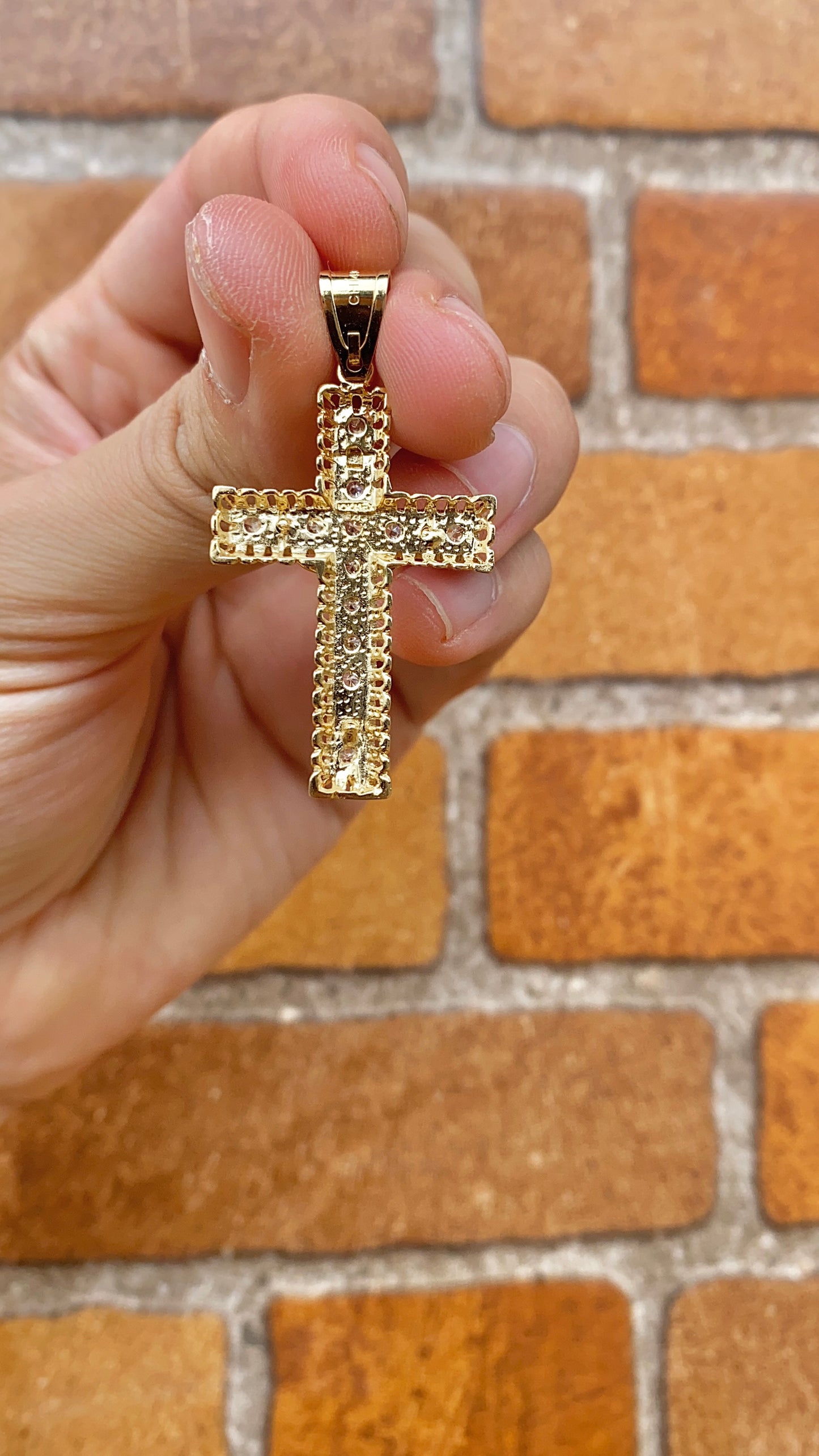 Mens CZ Cross Charm Pendant 14K Gold Filled Anniversary Birthday 41x26mm