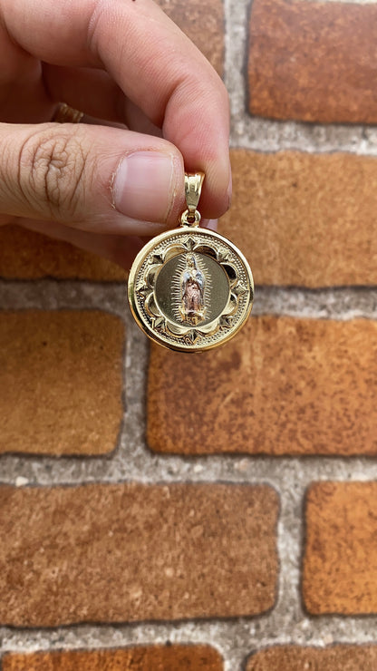 14K Gold Filled Virgen de Guadalupe Pendant Charm 30x26mm Tri Color