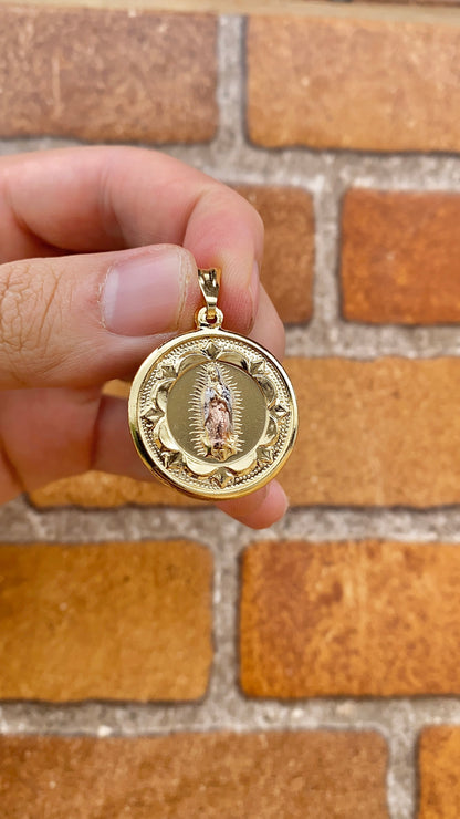 14K Gold Filled Virgen de Guadalupe Pendant Charm 30x26mm Tri Color