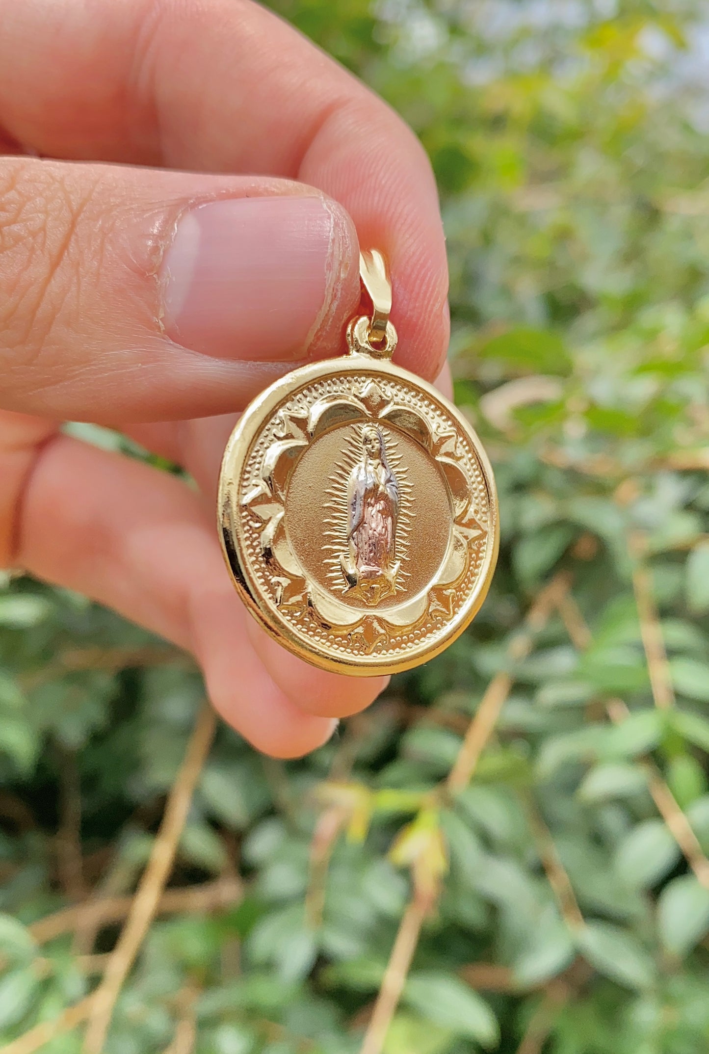 14K Gold Filled Virgen de Guadalupe Necklace Bismarck Chain Chocker 16"
