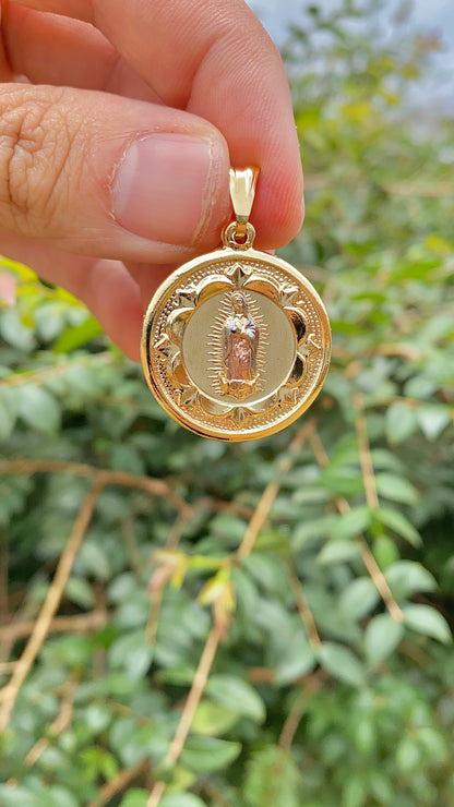 14K Gold Filled Virgen de Guadalupe Pendant Charm 30x26mm Tri Color