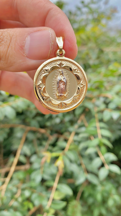 14K Gold Filled Virgen de Guadalupe Necklace Bismarck Chain Chocker 16"