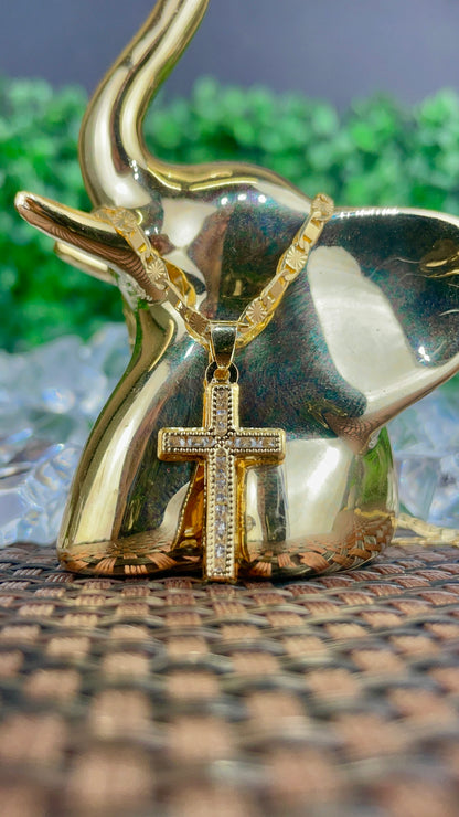 14K Gold Filled CZ Crucifix Cross Necklace Charm Pendant for Womens Religious Gifts
