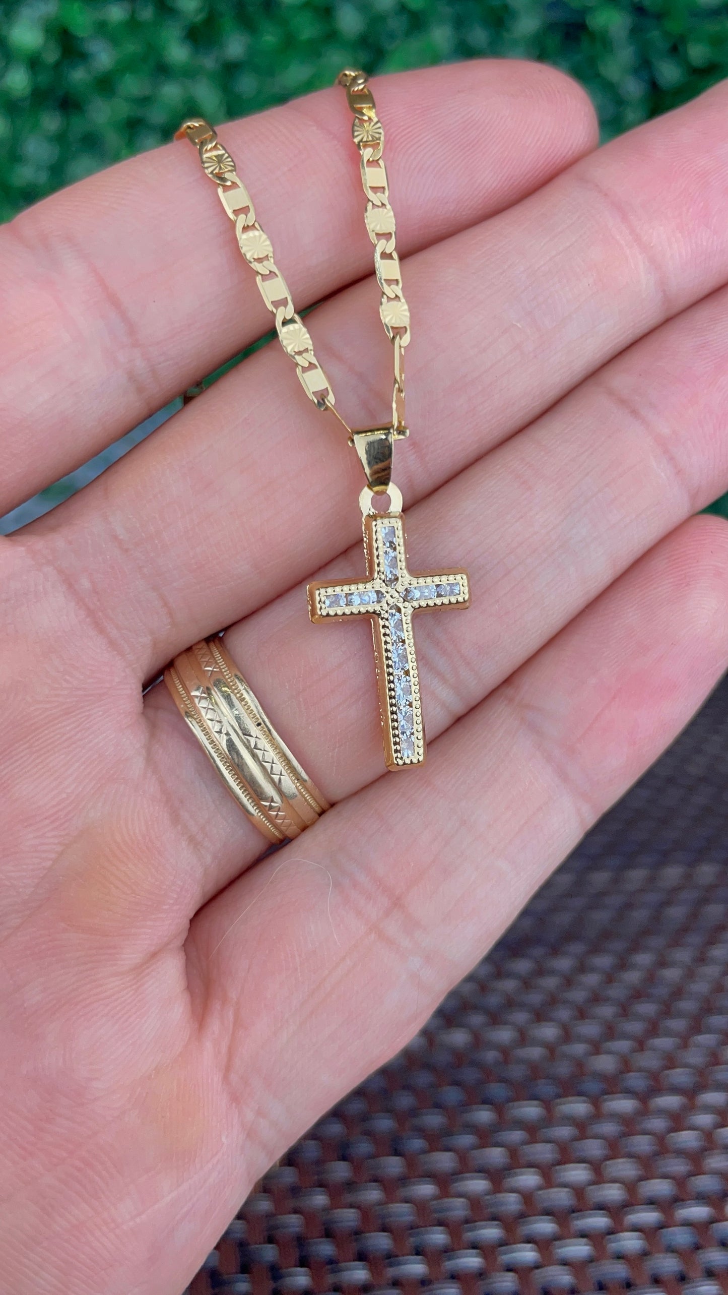 14K Gold Filled CZ Crucifix Cross Necklace Charm Pendant for Womens Religious Gifts