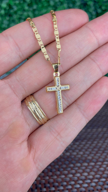 14K Gold Filled CZ Crucifix Cross Necklace Charm Pendant for Womens Religious Gifts