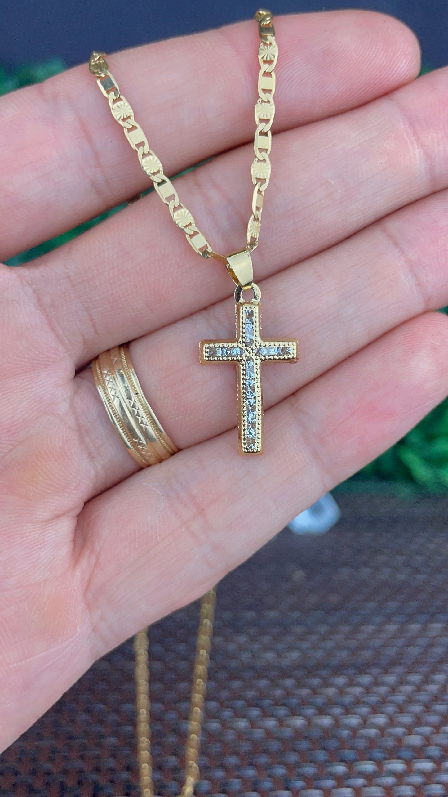 14K Gold Filled CZ Crucifix Cross Necklace Charm Pendant for Womens Religious Gifts