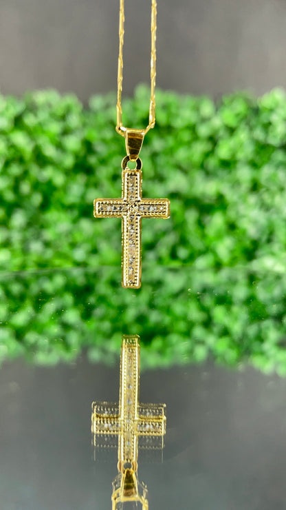 14K Gold Filled CZ Crucifix Cross Necklace Charm Pendant for Womens Religious Gifts
