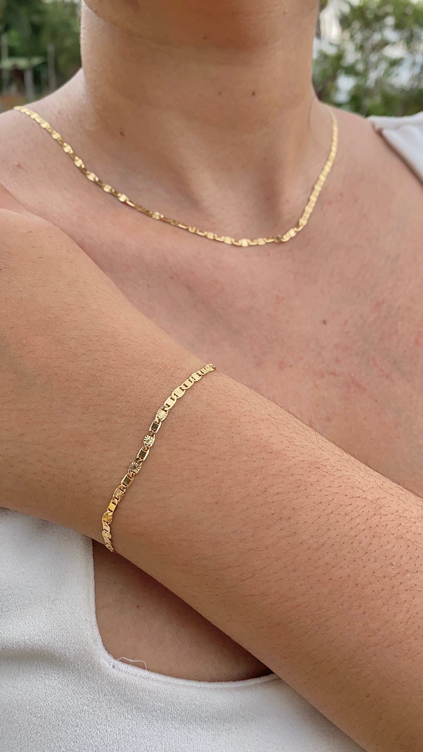 14K Gold Filled Valentino Link Necklace 20" Bracelet 7.5" Womens Mens