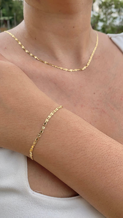 14K Gold Filled Valentino Link Necklace 20" Bracelet 7.5" Womens Mens