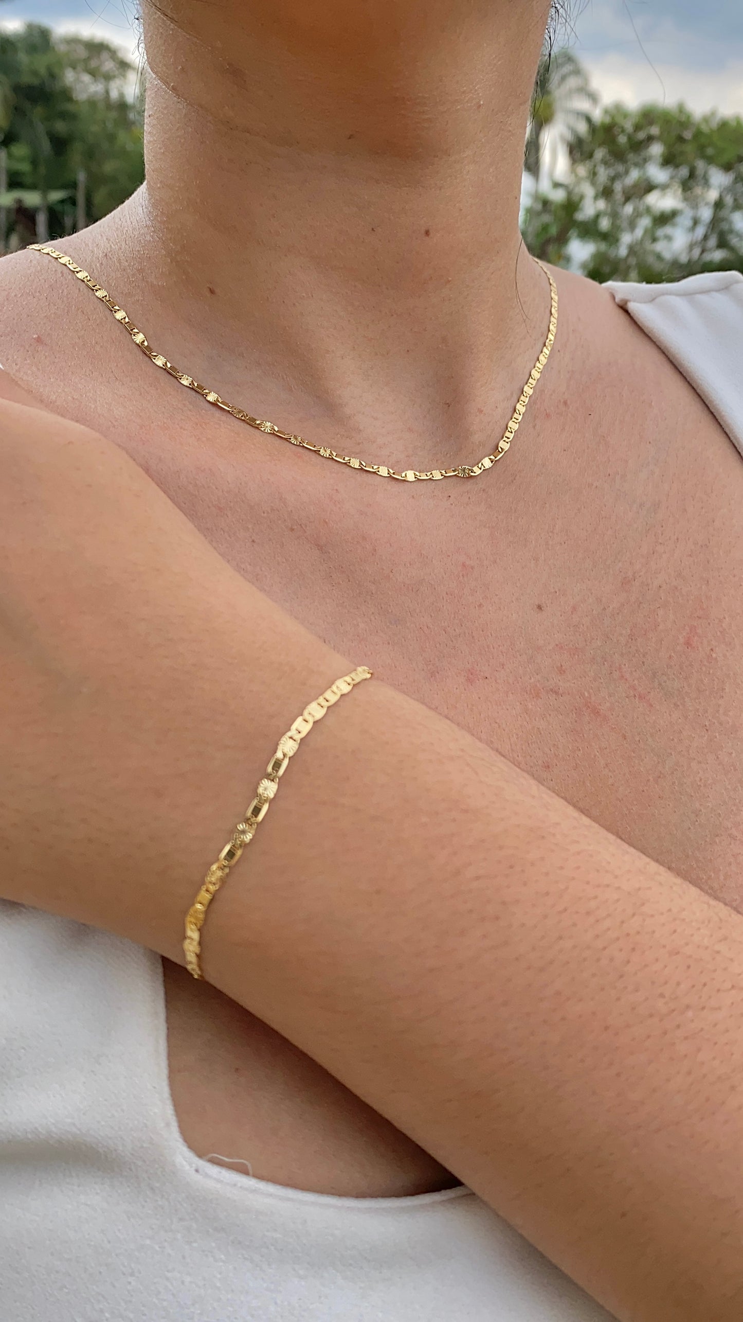 14K Gold Filled Valentino Link Necklace 20" Bracelet 7.5" Womens Mens