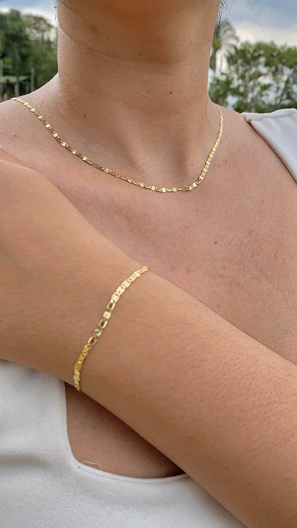 14K Gold Filled Valentino Link Necklace 20" Bracelet 7.5" Womens Mens