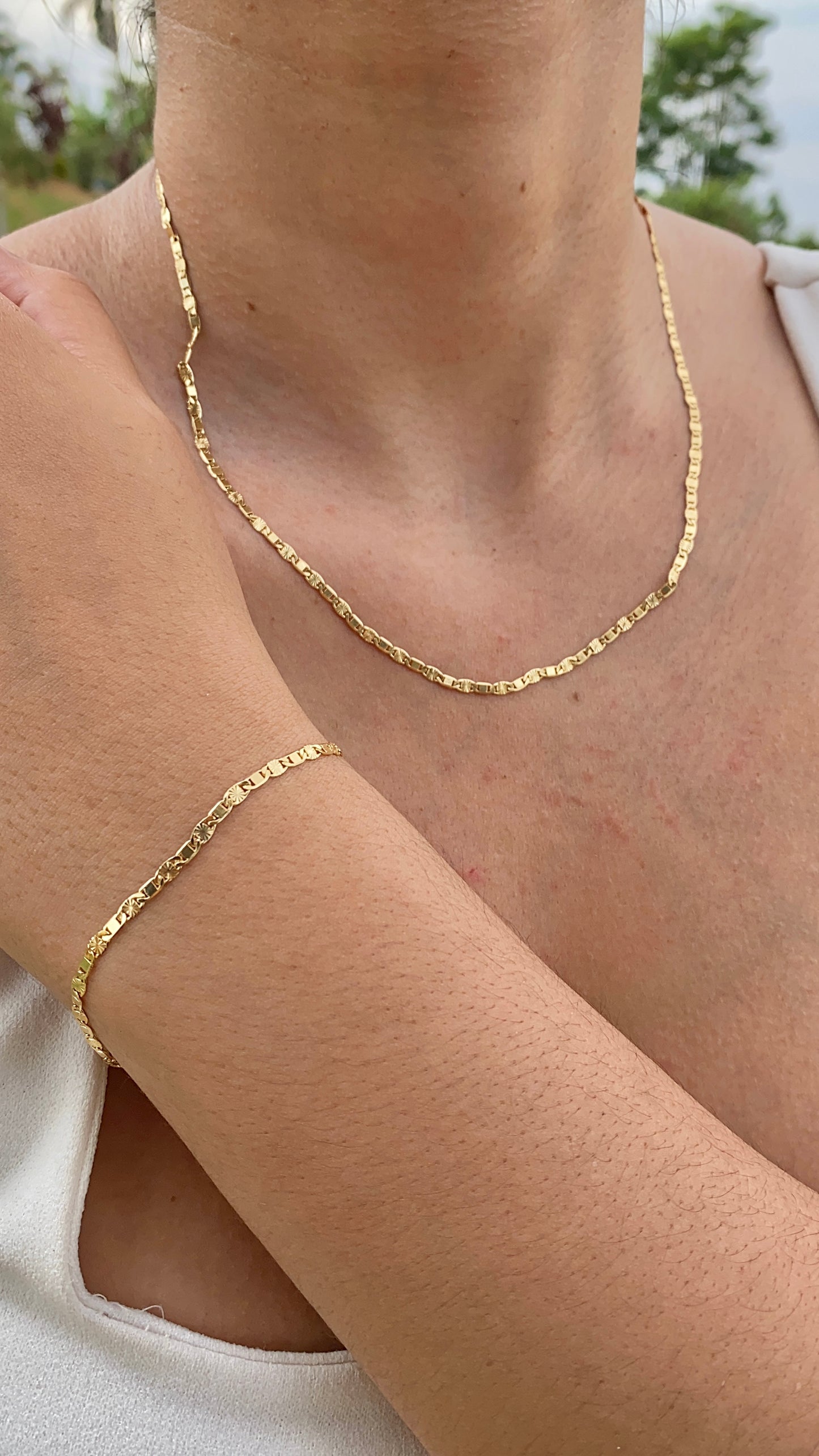 14K Gold Filled Valentino Link Necklace 20" Bracelet 7.5" Womens Mens