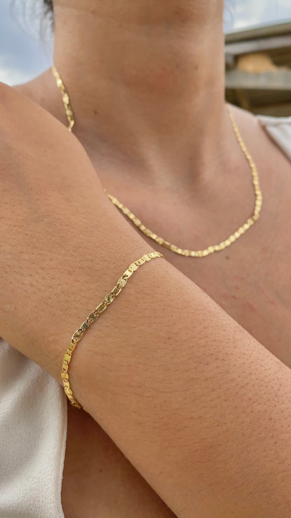 14K Gold Filled Valentino Link Necklace 20" Bracelet 7.5" Womens Mens