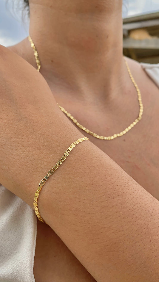 14K Gold Filled Valentino Link Necklace 20" Bracelet 7.5" Womens Mens