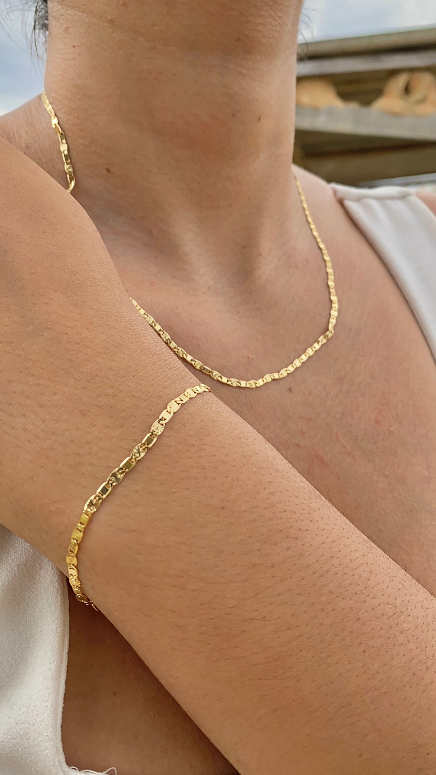 14K Gold Filled Valentino Link Necklace 20" Bracelet 7.5" Womens Mens
