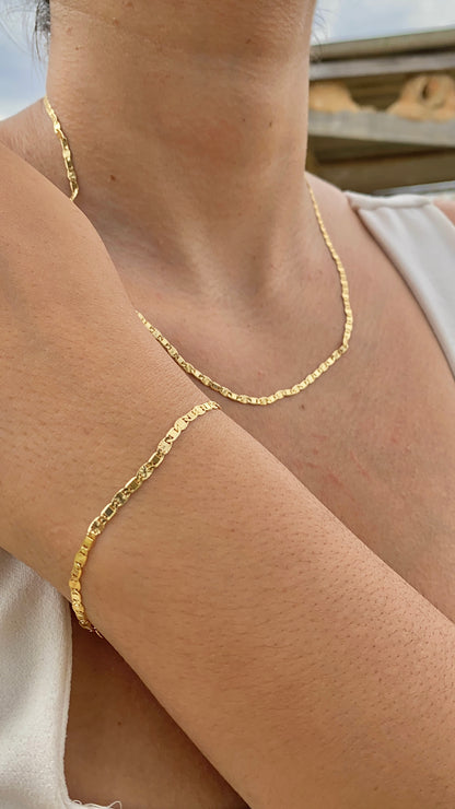 14K Gold Filled Valentino Link Necklace 20" Bracelet 7.5" Womens Mens