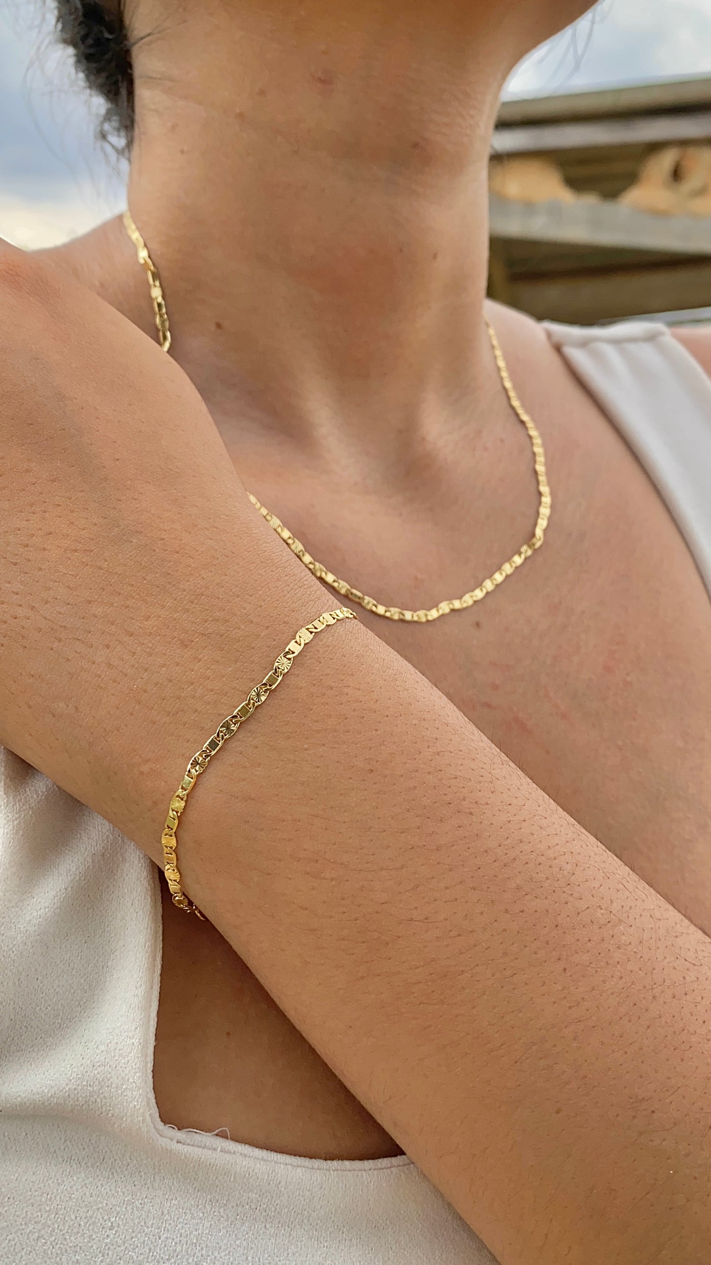 14K Gold Filled Valentino Link Necklace 20" Bracelet 7.5" Womens Mens