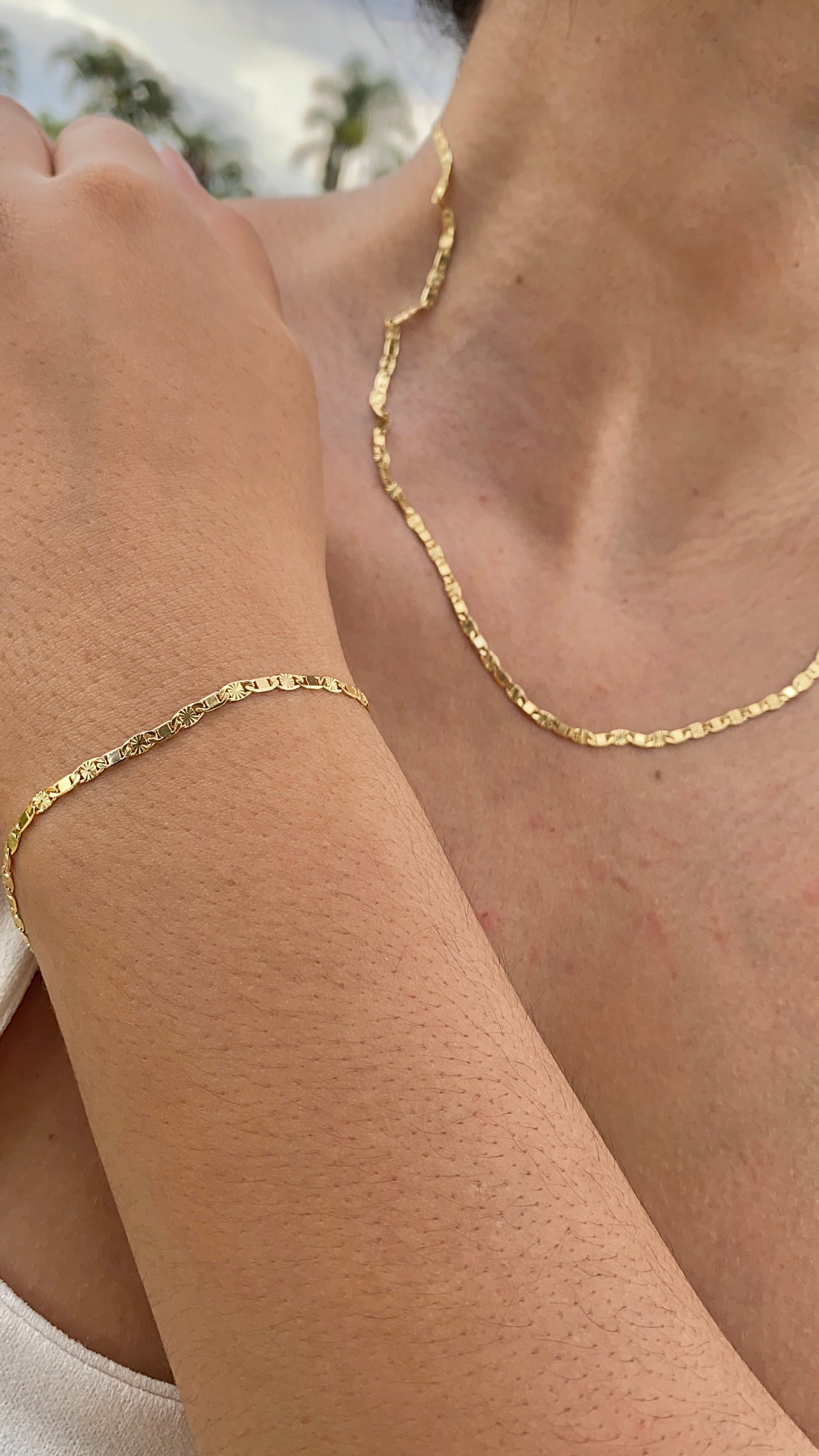 14K Gold Filled Valentino Link Necklace 20" Bracelet 7.5" Womens Mens