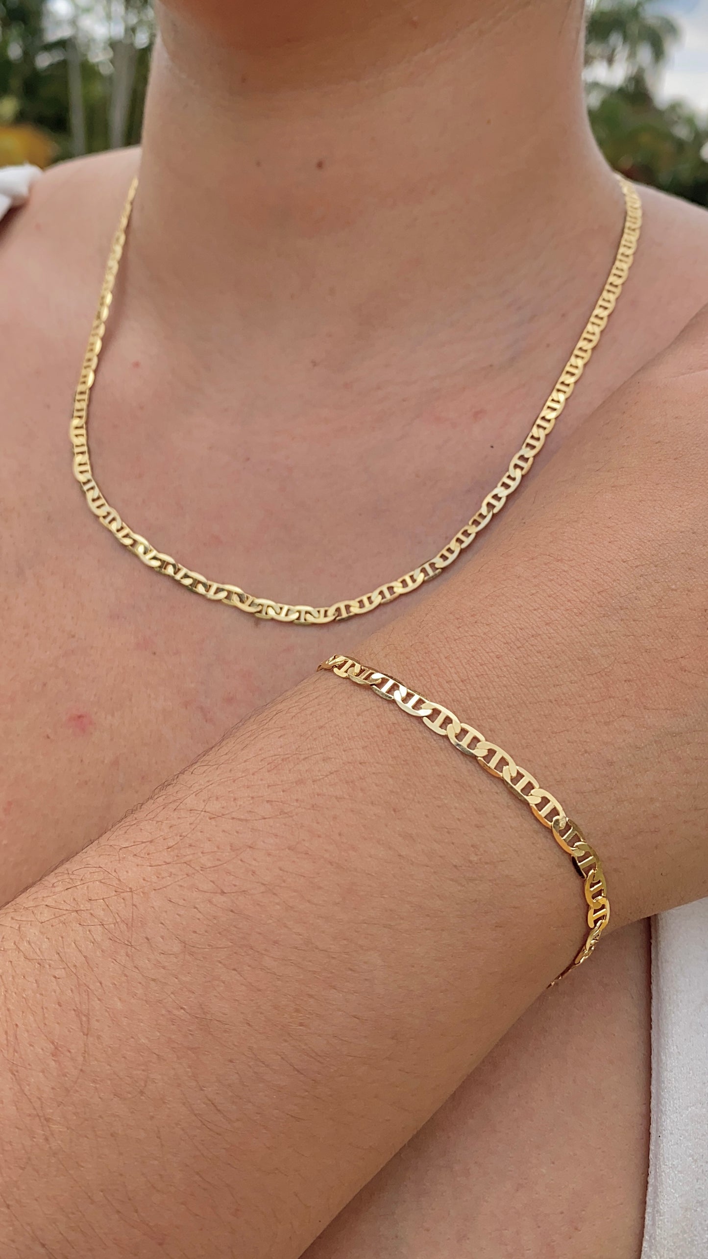 14K Gold Filled Necklace 20" Bracelet 7.5" Mariner Link Womens Mens