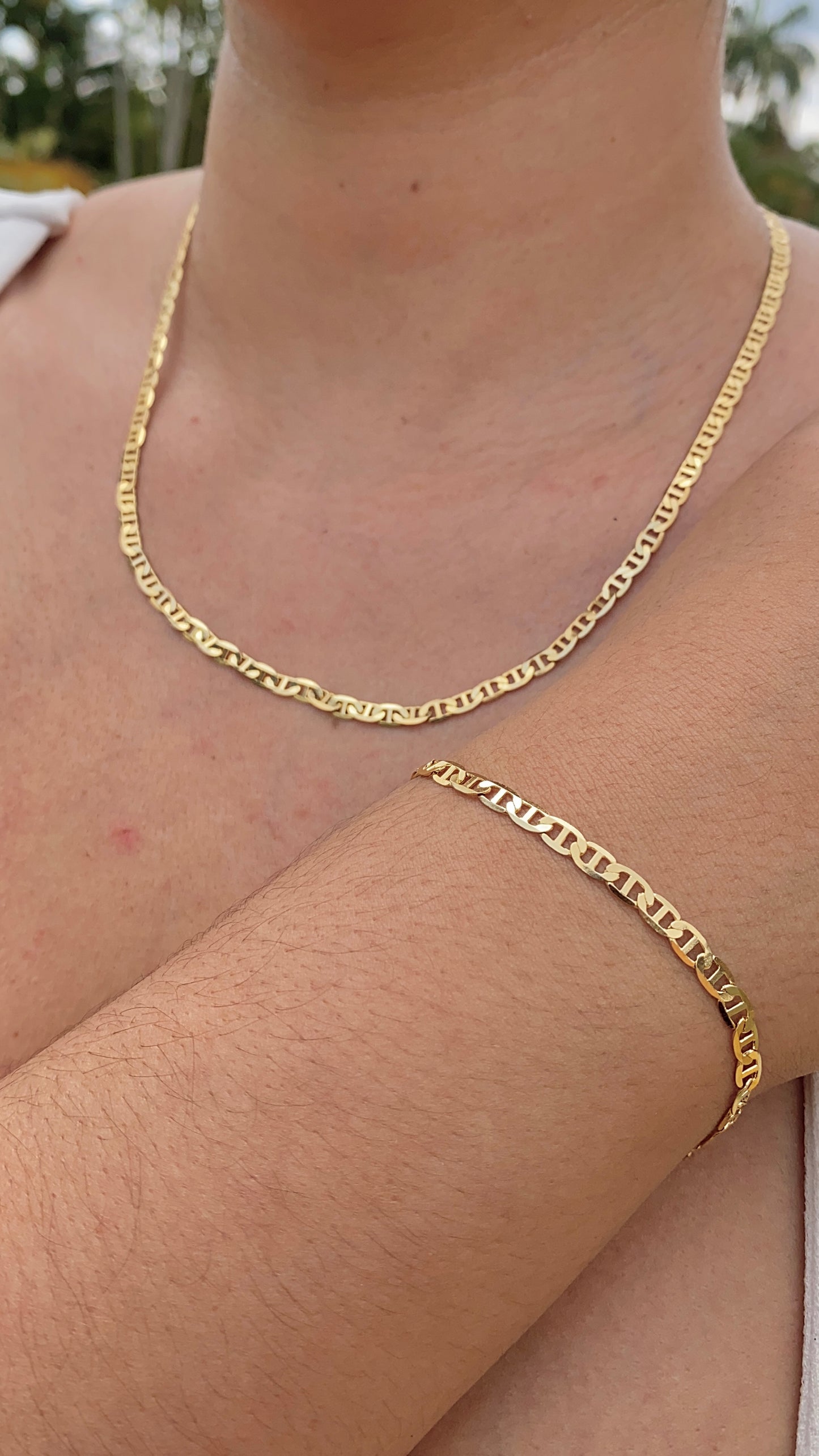 14K Gold Filled Necklace 20" Bracelet 7.5" Mariner Link Womens Mens