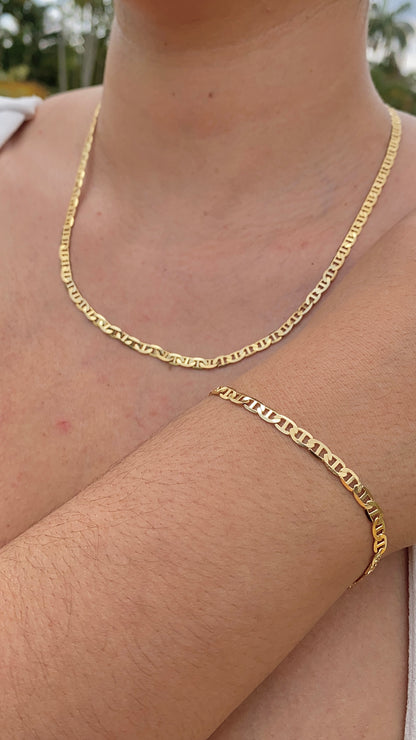 14K Gold Filled Necklace 20" Bracelet 7.5" Mariner Link Womens Mens