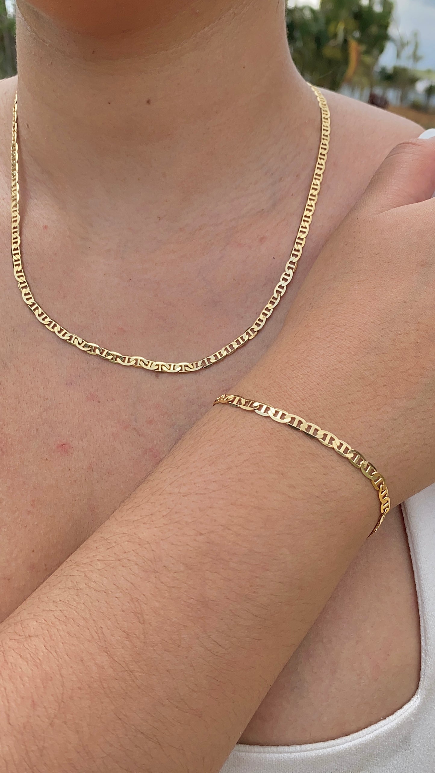 14K Gold Filled Necklace 20" Bracelet 7.5" Mariner Link Womens Mens