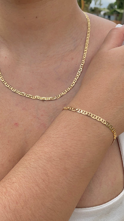 14K Gold Filled Necklace 20" Bracelet 7.5" Mariner Link Womens Mens