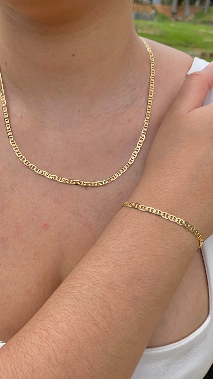 14K Gold Filled Necklace 20" Bracelet 7.5" Mariner Link Womens Mens