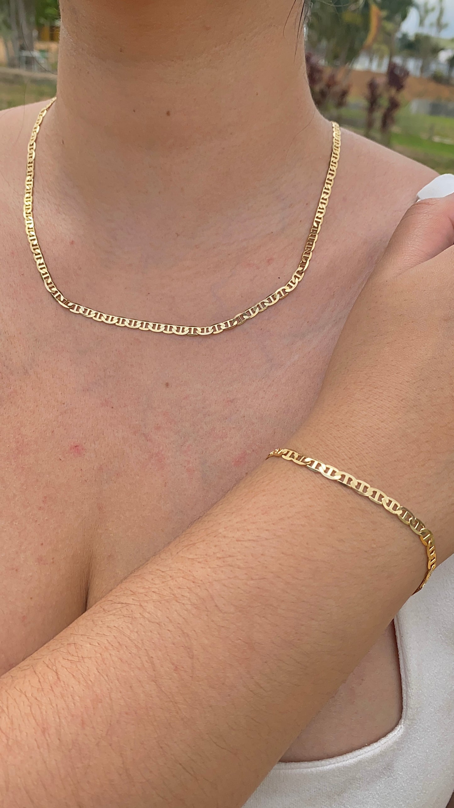 14K Gold Filled Necklace 20" Bracelet 7.5" Mariner Link Womens Mens