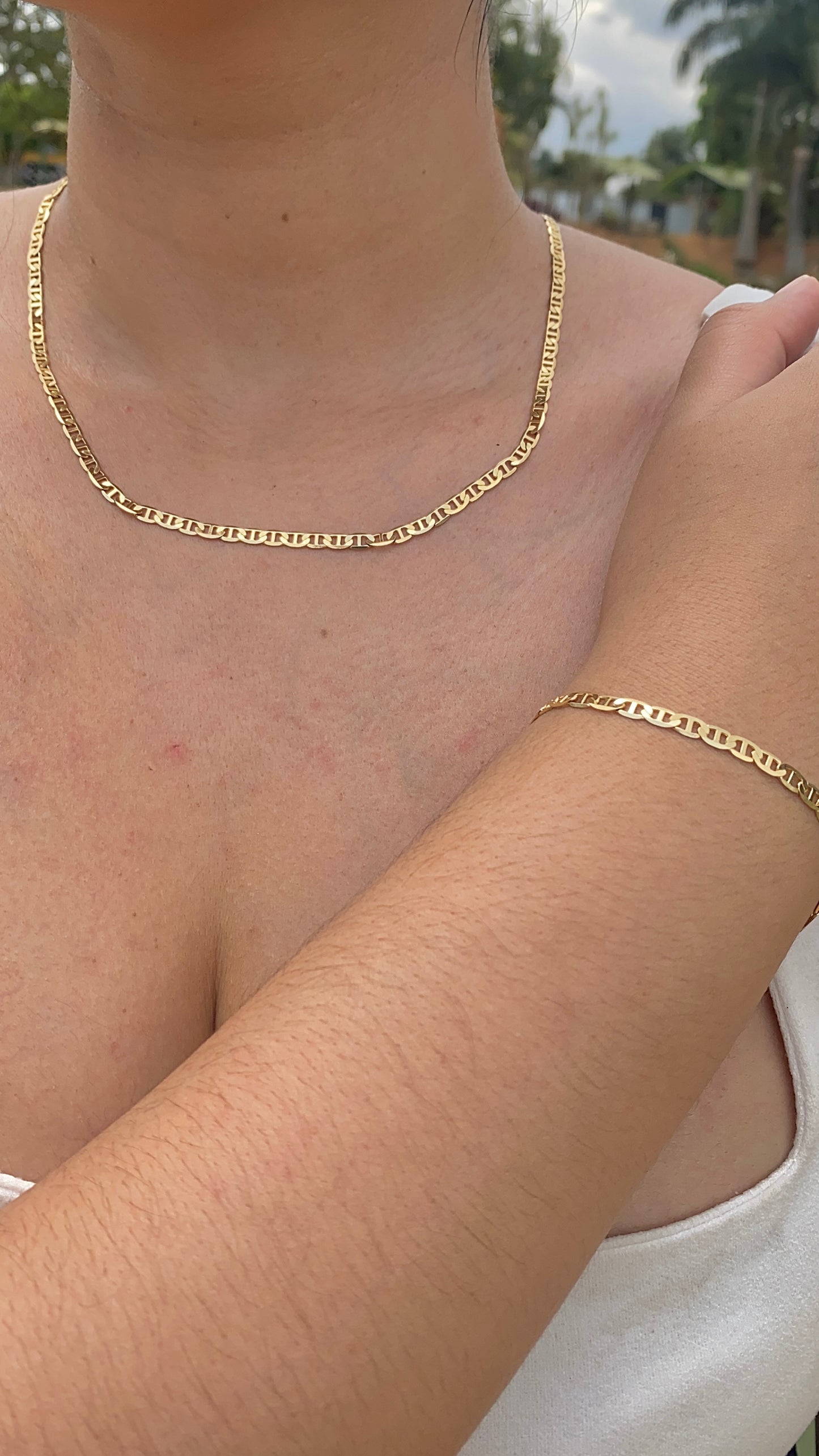 14K Gold Filled Necklace 20" Bracelet 7.5" Mariner Link Womens Mens