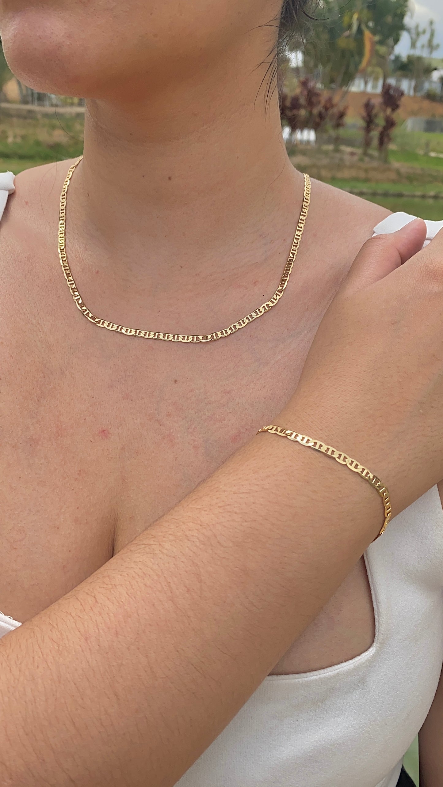 14K Gold Filled Necklace 20" Bracelet 7.5" Mariner Link Womens Mens