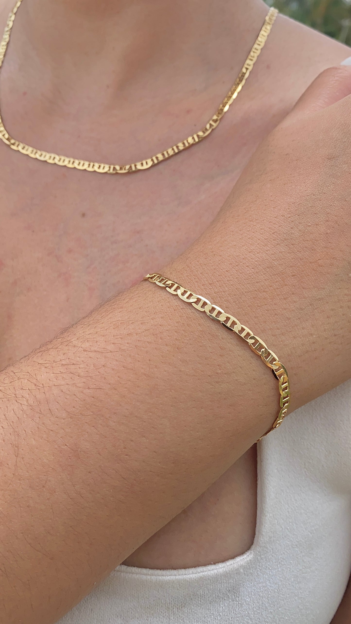 14K Gold Filled Necklace 20" Bracelet 7.5" Mariner Link Womens Mens