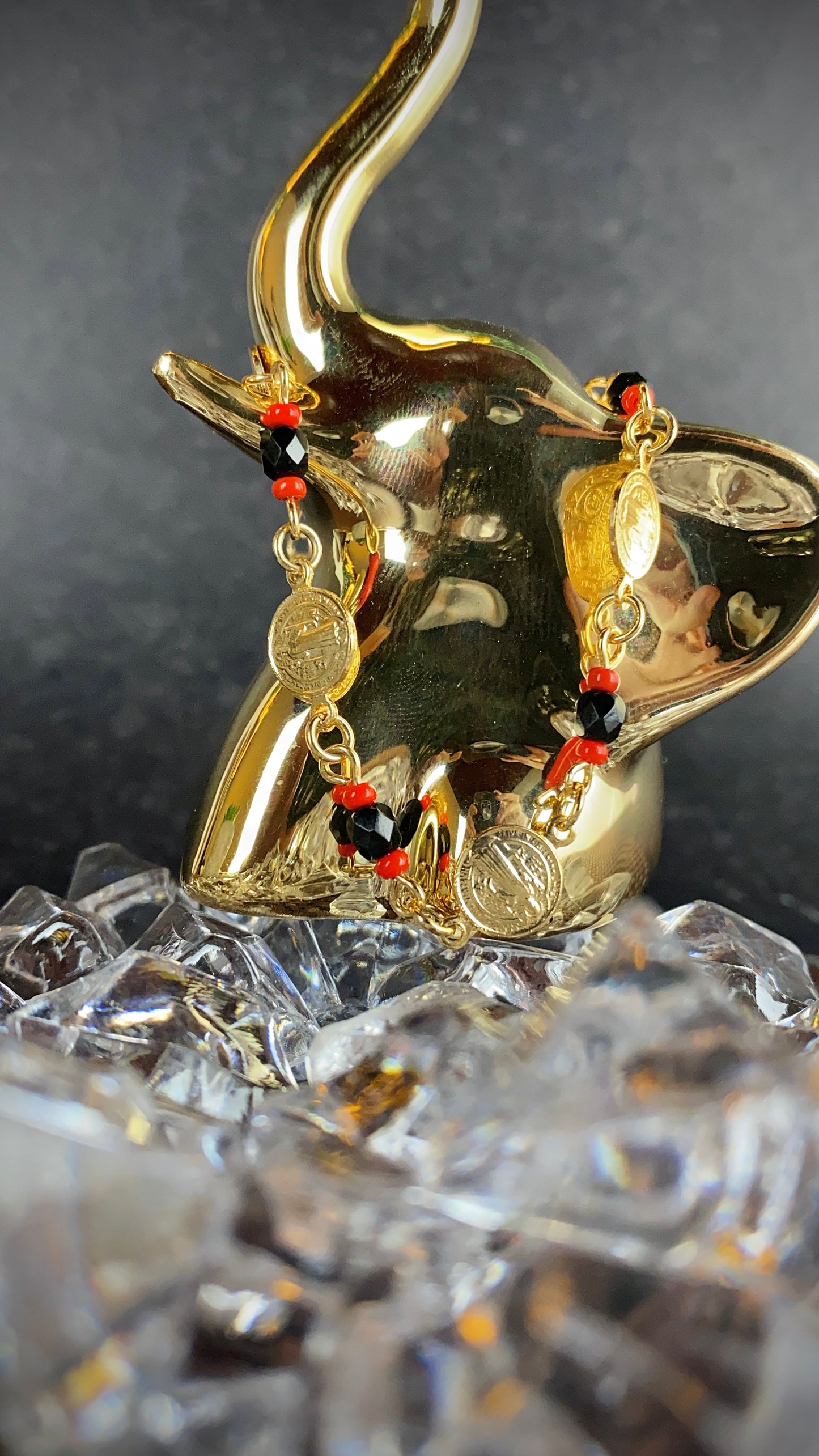 Womens San Benito Bracelet - Gold Filled Saint Benedictus Charm Black Red Beads