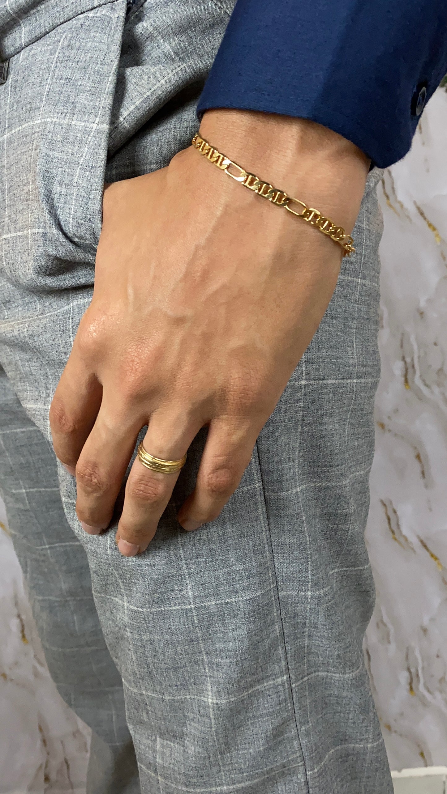 Mens Mariner Figaro Link Chain Bracelet 7.5" Fashion Stylish Jewelry Gifts for Him