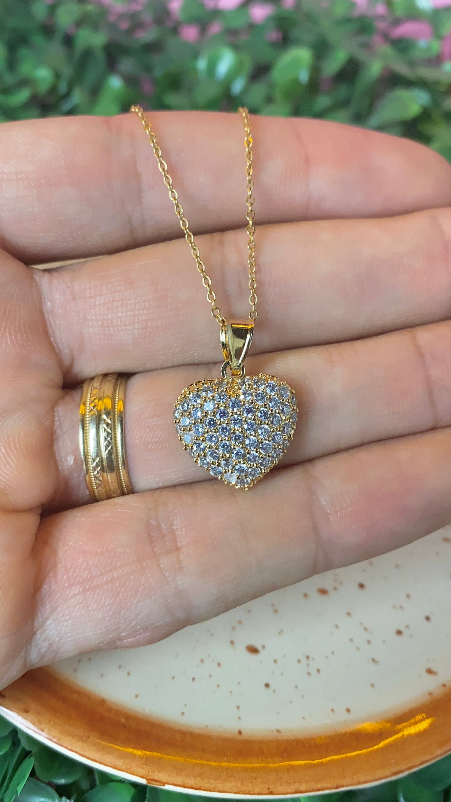 CZ Heart Necklace for Womens Cable Link Chain 17"