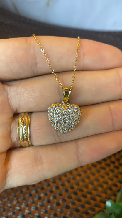 CZ Heart Necklace for Womens Cable Link Chain 17"