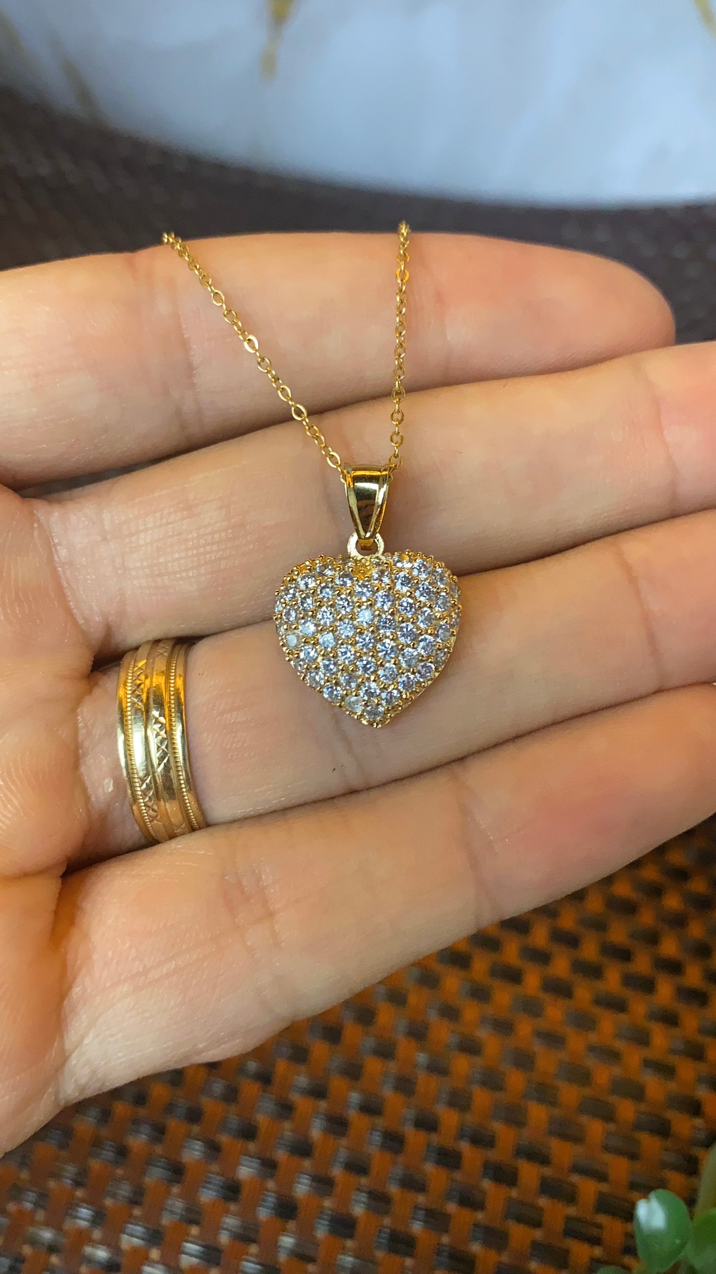 CZ Heart Necklace for Womens Cable Link Chain 17"