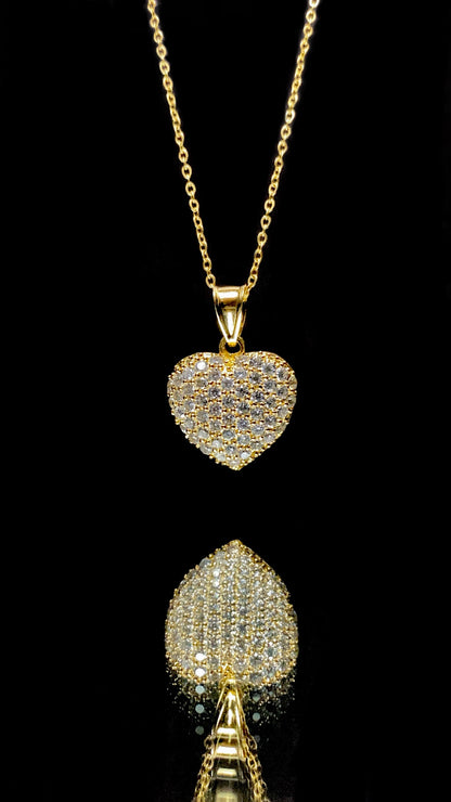 CZ Heart Necklace for Womens Cable Link Chain 17"