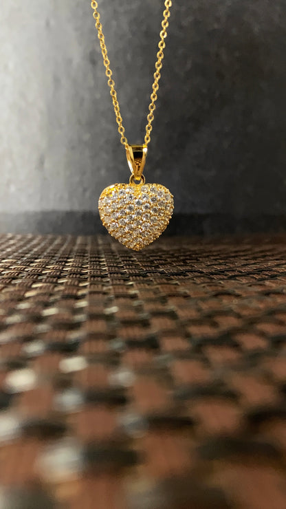 CZ Heart Necklace for Womens Cable Link Chain 17"