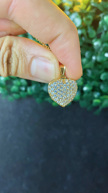 CZ Heart Necklace for Womens Cable Link Chain 17"