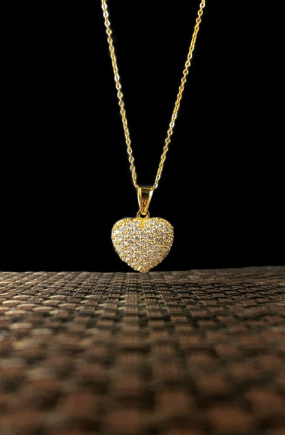 CZ Heart Necklace for Womens Cable Link Chain 17"