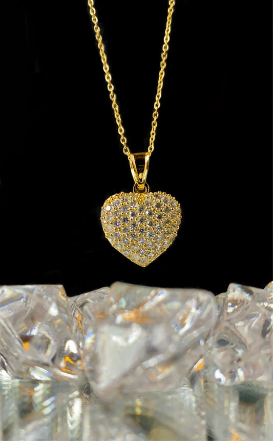 CZ Heart Necklace for Womens Cable Link Chain 17"