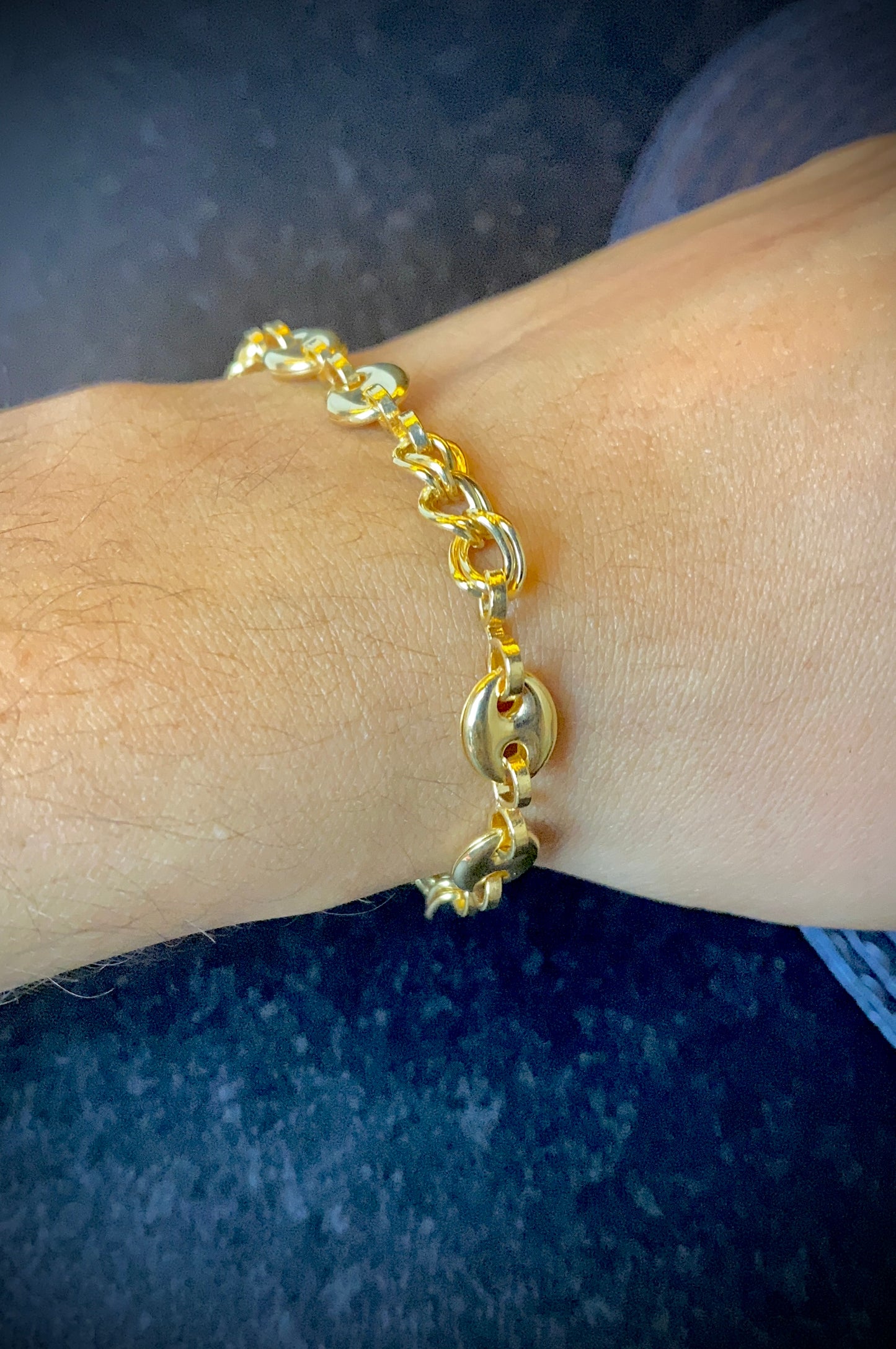 Womens Minimalist Anchor Link Chain Bracelet 7.75" Gold Filled