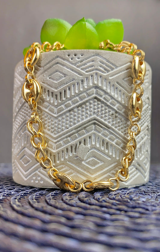 Womens Minimalist Anchor Link Chain Bracelet 7.75" Gold Filled