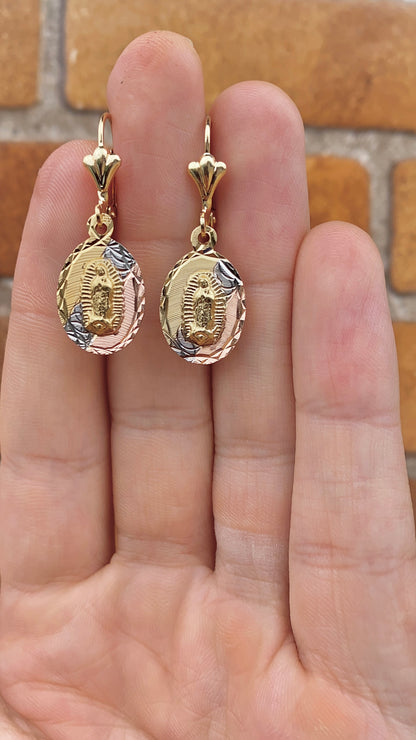 14K Gold Filled Dangling Earrings for Womens / Virgen de Guadalupe Earrings / Dangle Earrings Lever Back / Aretes Colgantes de la Virgen de Guadalupe