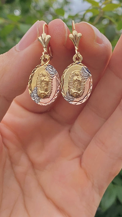 14K Gold Filled Dangling Earrings for Womens / Virgen de Guadalupe Earrings / Dangle Earrings Lever Back / Aretes Colgantes de la Virgen de Guadalupe